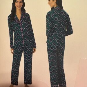 Room Service Women's Teal and Pink Shawl Collar Robe